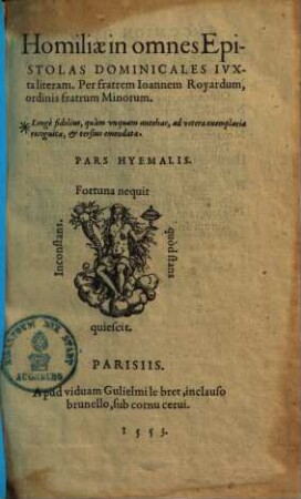 Homiliae in omnes Epistolas Dominicales Ivxta literam, 1. Pars Hyemalis