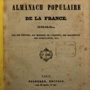 Almanach populaire de la France. 15, 15. 1848