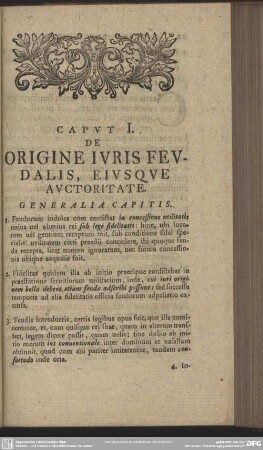 Caput I. De Origine Iuris Feudalis, Eiusque Auctoritate