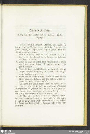 Neuntes Fragment. Bildung des festen Landes und der Gebirge. Einsturz-Hypothese