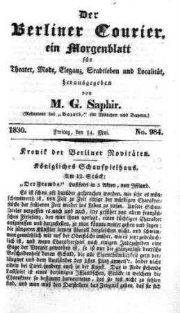 No. 984, Freitag, den 14. Mai 1830