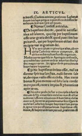 Nonus Confess. articulus.