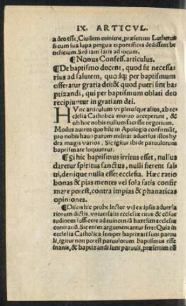 Nonus Confess. articulus.