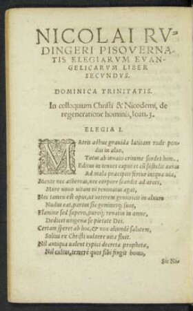 Nicolai Rudingeri Pisovernatis Elegiarum Evangelicarum Liber Secundus.