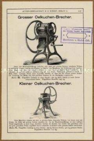 Großer und kleiner Ölkuchen-Brecher