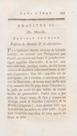 Article premier. Position de Manille & sa description