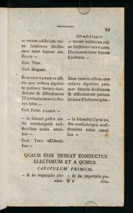 99-109, Qualis Esse Debeat Conductus Electorum Et A Quibus. Capitulum Primum.