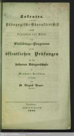 1841/42: Einladungs-Programm zu den öffentlichen Prüfungen an der Höheren Bürgerschule zu Neustadt-Dresden
