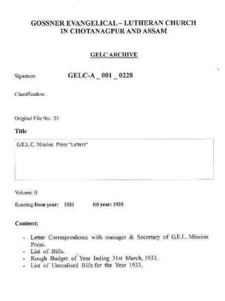 G.E.L.C. Mission Press "Letters"