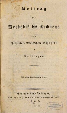 Beitrag zur Methodik des Rechnens