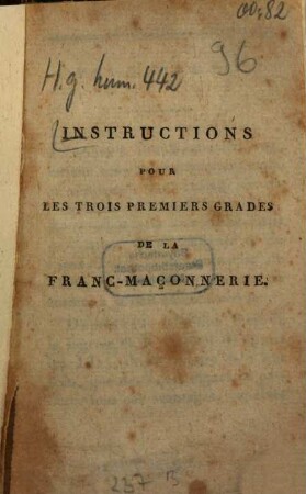 Instructions pour les trois premiers grades de la franc-maçonnerie