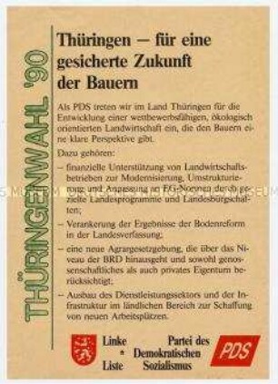 Wahlflugblatt der Linken Liste/PDS zur Landtagswahl in Thüringen 1990