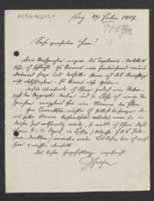 Brief von Josef Franz Freyn an Unbekannt