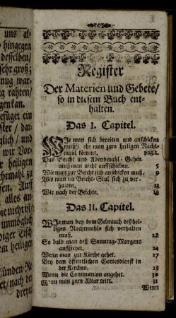 Register der Materien und Gebete, so in diesem Buch enthalten