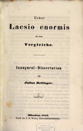 Ueber Laesio enormis bei dem Vergleiche : Inaugural-Dissertation