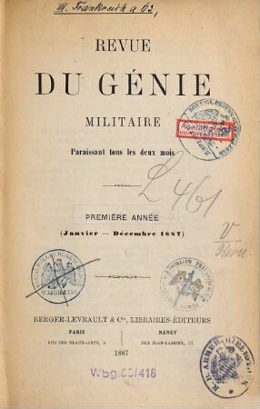 Revue du génie militaire. 1 = A. 1. 1887