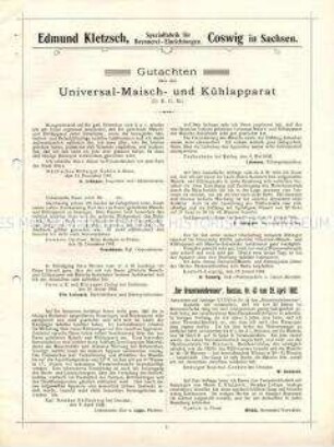 Gutachten über Universal-Maisch-Kühlapparate