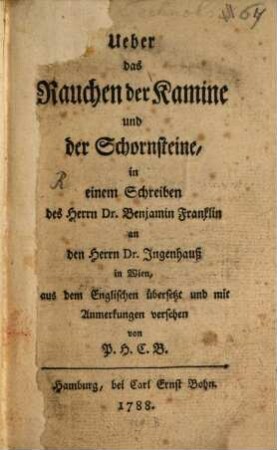 Ueber das Rauchen der Kamine und der Schornsteine