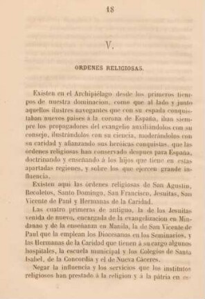 V. Ordenes religiosas
