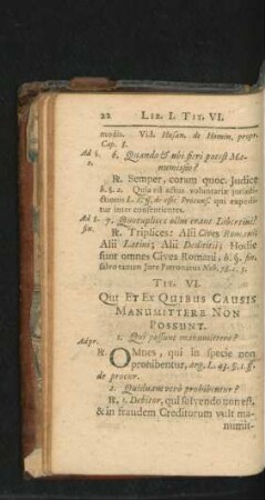 Tit. VI. Qui Et Ex Quibus Causis Manumittere Non Possunt.