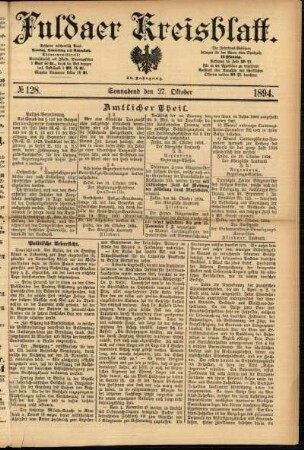 Erste Ausgabe vom Samstag, den 27. Oktober 1894.