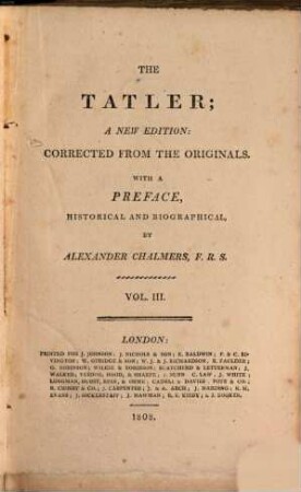 The tatler. 3 = 1709/11 (1808) , Nr. 85 - 144