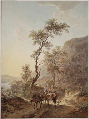 Italianisierende Landschaft mit Hirtenpaar auf einem Feldweg