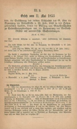 III. B. Gesetz vom 11. Mai 1853