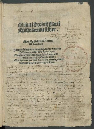 Quinti Horatij Flacci || Epistolarum Liber.|| ... ||
