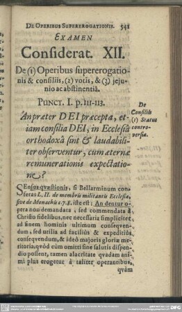 Examen Considerat. XII. De (1) Operibus supererorgationis & consiliis, (2) votis, & (3) ieiunio ac abstinentia
