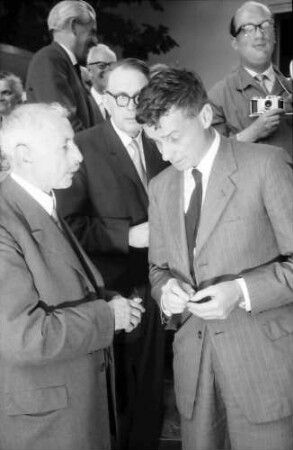 Chemiker; Maikäferrede: Paul Karrer und Richard L. M. Synge, dahinter Mitte: Virtenen
