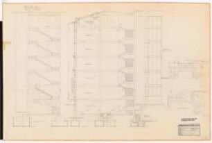 Reichsluftfahrtministerium, Berlin: Treppe V1 (linker Eingang): Schnitt, Grundriss 1:50