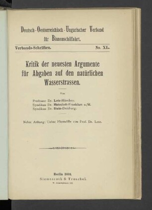 Kritik der neuesten Argumente für Abgaben auf den natürlichen Wasserstrassen