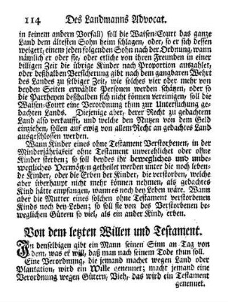 Von dem letzten Willen und Testament.