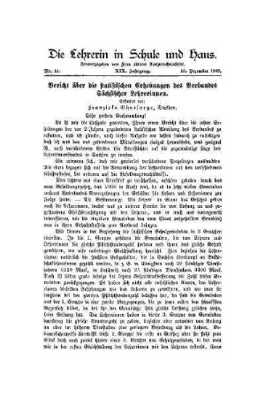 Bericht über die statistischen Erhebungen des Verbandes Sächsischer Lehrerinnen