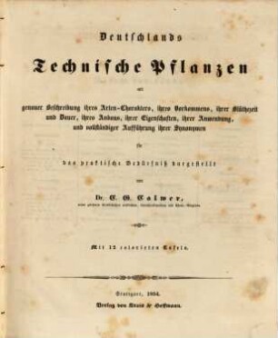 Landwirthschaftliche und technische Pflanzenkunde, 3. Deutschlands technische Pflanzen