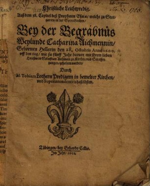 Christliche Leichtpredig ... bey der Begräbnuß Catharinä Aichmenninn