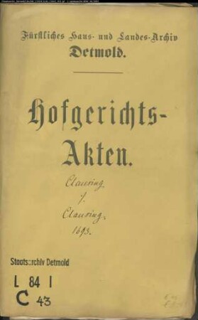 Clausing, Balthasar und Johann Adolf Clausings Witwe gegen Stadt Lemgo - Schuldforderung