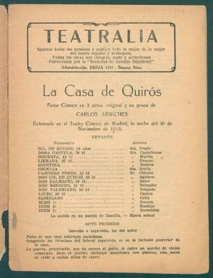 1922000300: La casa de Quirós : farsa cómica en 2 actos