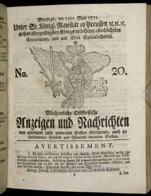 No. 20. Montags, den 13ten May 1771.