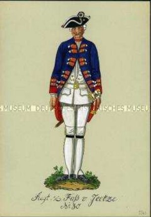 Uniformdarstellung, Gemeiner des Infanterie-Regiments (von Jeetze) No. 30, Preußen, 1741.