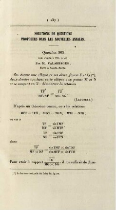 Solution de questions proposées dans les nouvelles annales.