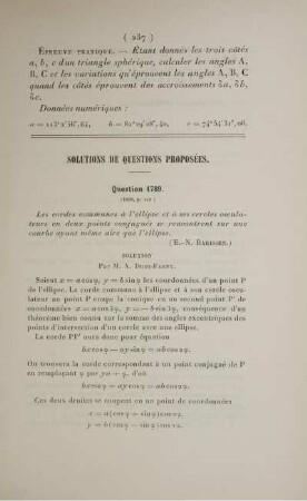 Solutions de questions proposée. Question 1789.