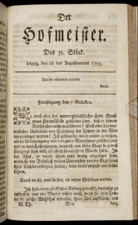 Das 35. Stück. Leipzig, den 28 des Augustmonats 1753.