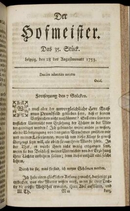 Das 35. Stück. Leipzig, den 28 des Augustmonats 1753.