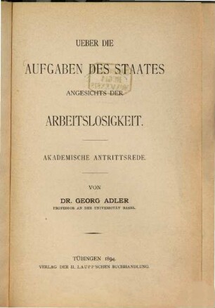 Über die Aufgaben des Staates angesichts der Arbeitslosigkeit