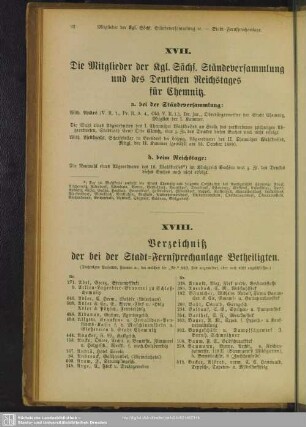 XVIII. Verzeichniß der bei der Stadt-Fernsprechanlage Betheiligten