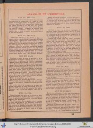 Almanach de l'Agronome.