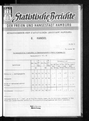 Die Umsatzentwicklung im Hamburger Gaststätten- und Beherbergungsgewerbe im September 1961 : Lfd. Nr. 53