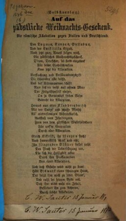 Auf das päbstliche Weihnachts-Geschenk : die römische Allokution gegen Italien und Deutschland